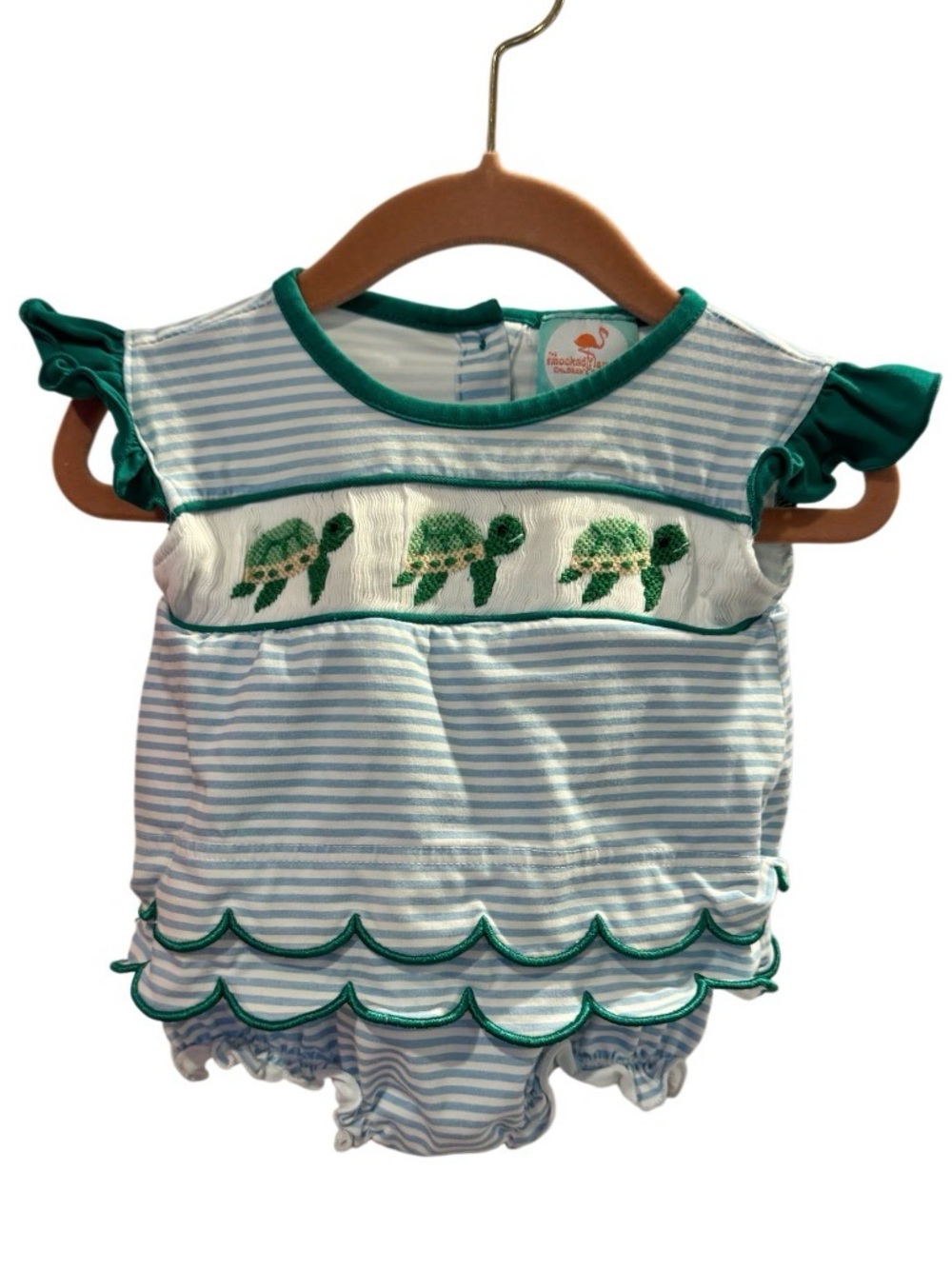 THE SMOCKED FLAMINGO stripe turtle outfit baby girl’s size 3M 3 months